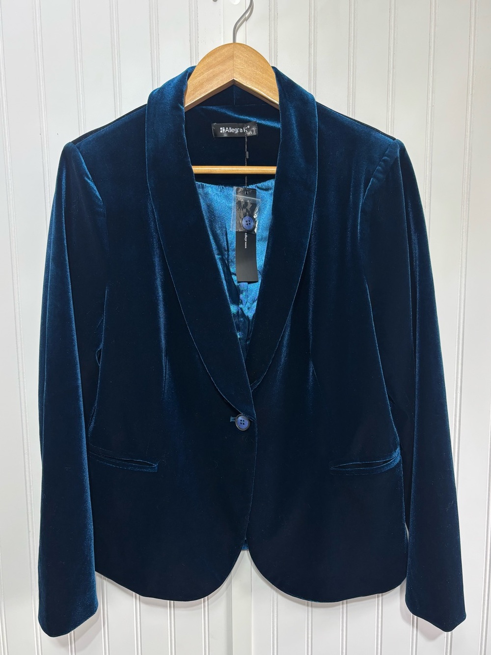 Allegra K New Teal Blue Velvet Blazer Jacket Size Large